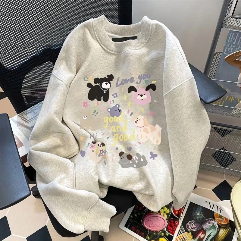 春秋上衣百搭外套个性韩系休闲纯棉圆领卫衣男女2023新款印花宽松