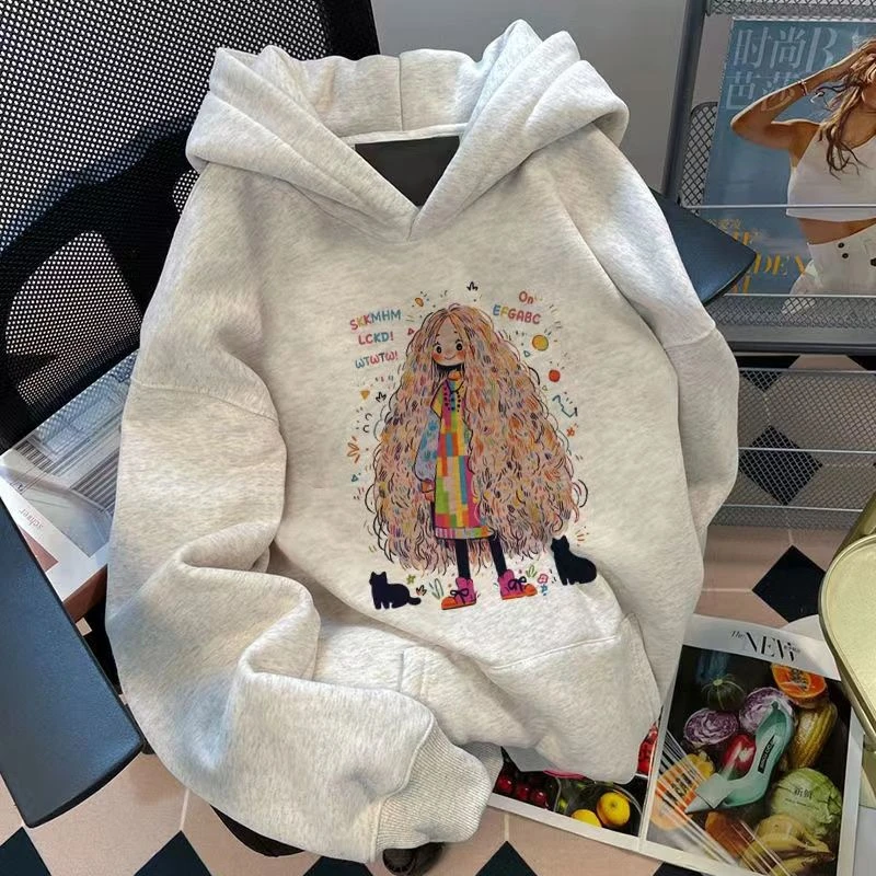 纯棉美式复古卡通连帽卫衣男女ins小众设计感宽松百搭情侣装外套