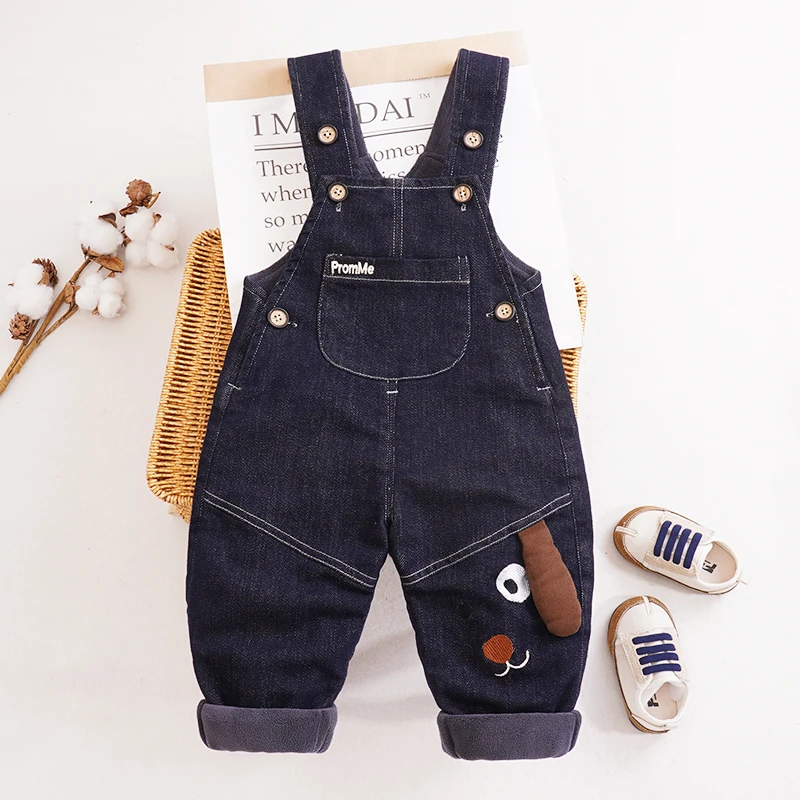 宝宝牛仔背带裤加绒男女小童秋冬2024新款可爱0-4岁婴儿裤子外穿