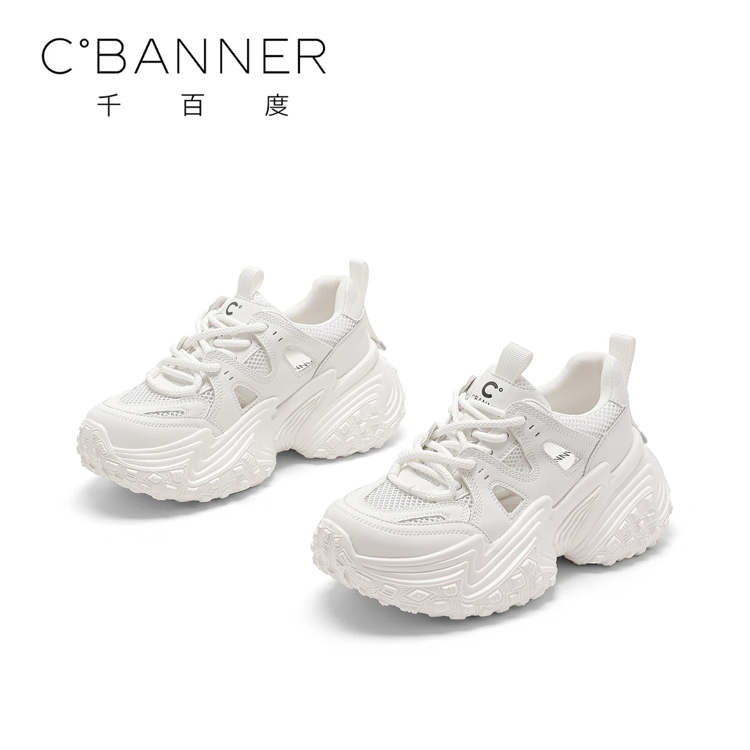 C.BANNER/千百度网面透气厚底老爹鞋2025新款炸街镂空运动鞋百搭