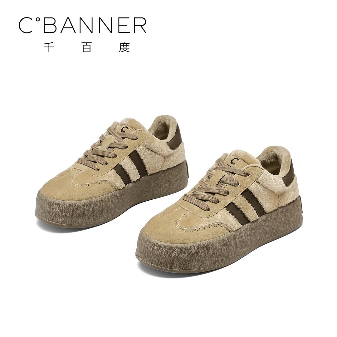 C.BANNER/千百度小众厚底低帮阿甘鞋2025新款小众加绒保暖休闲鞋