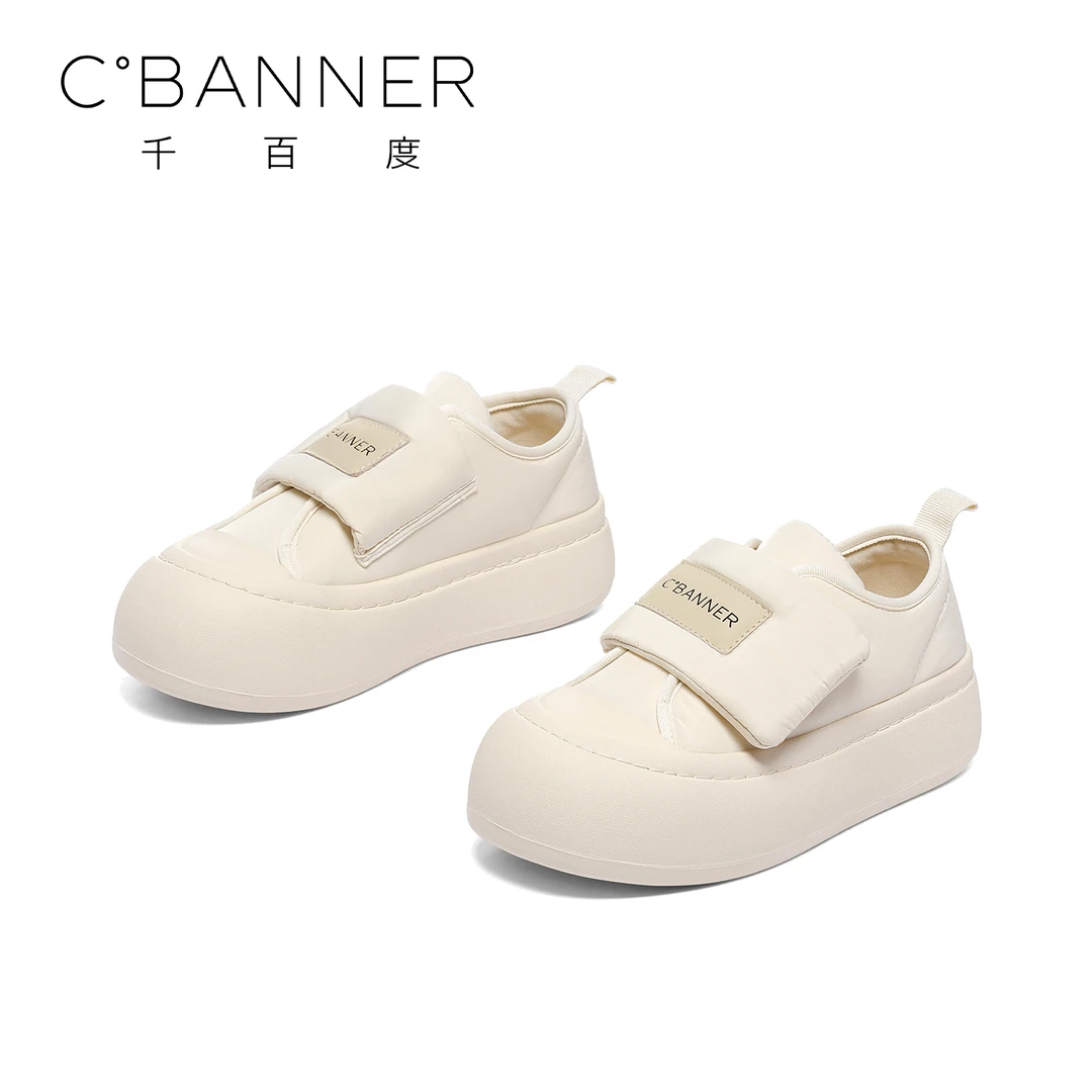C.BANNER/千百度时尚简约软底运动鞋女2025年魔术贴面包头休闲鞋