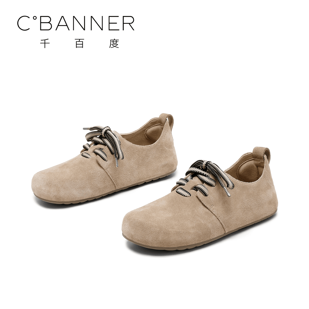 C.BANNER/千百度复古平底系带勃肯鞋2024新款百搭圆头吐司鞋休闲