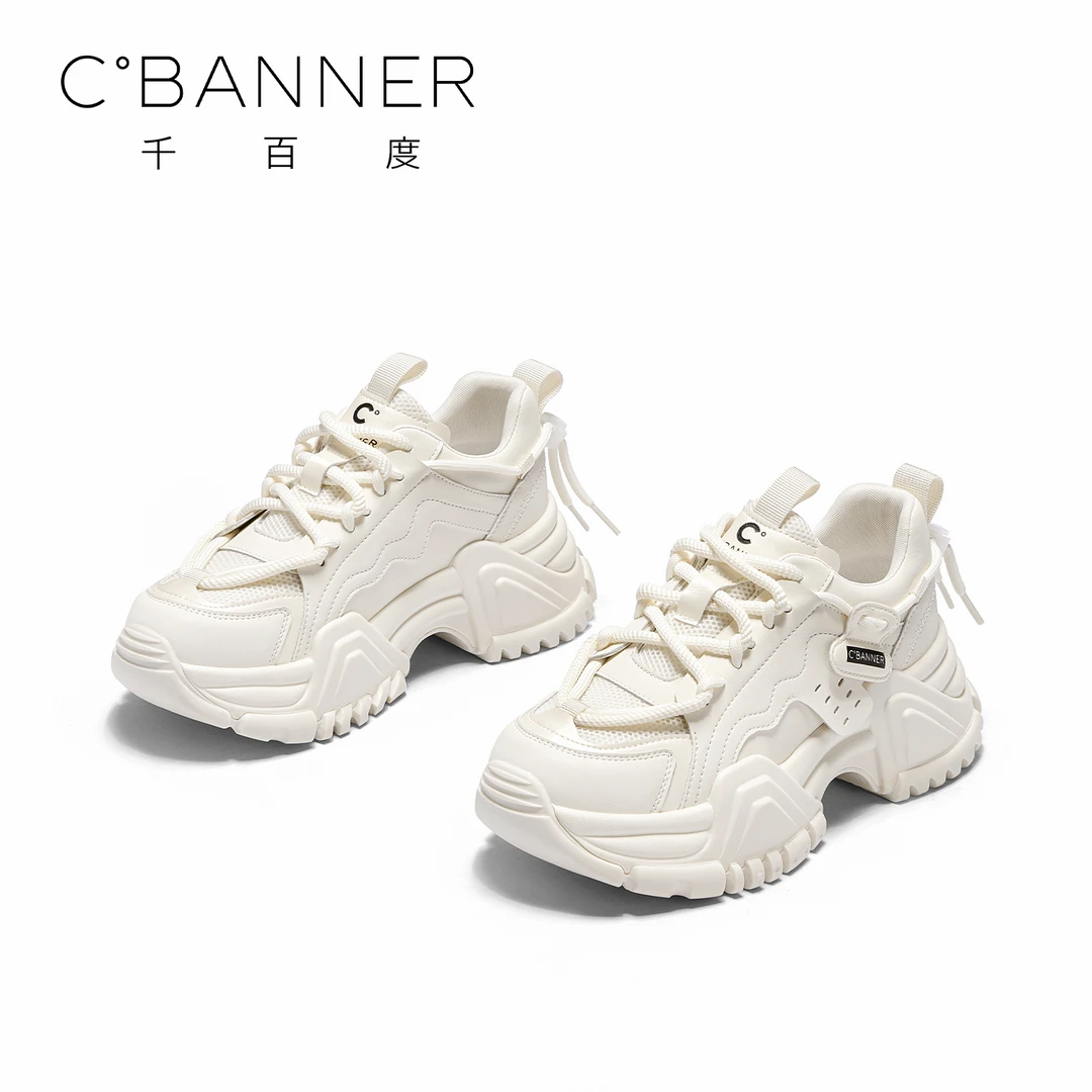 C.BANNER/千百度蛇年新款时尚百搭厚底老爹鞋2025年系带ins运动鞋