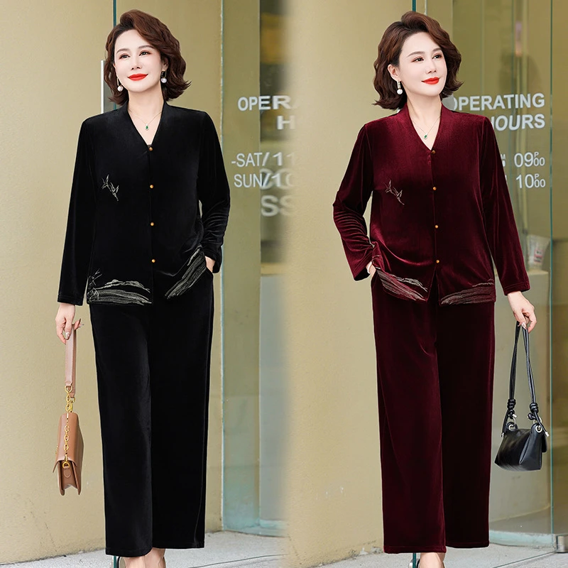 中老年女装开衫短款外套秋季新款复古中国风妈妈装两件套装