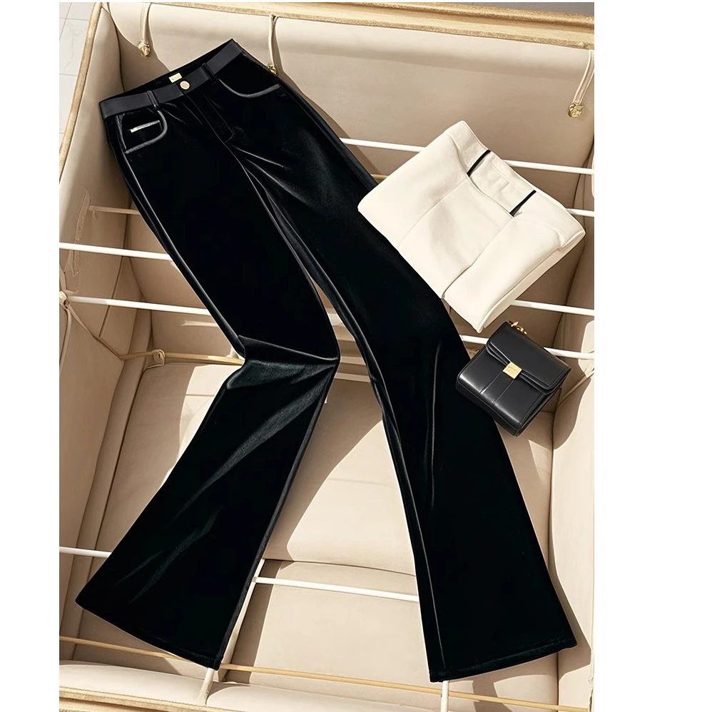 秋季小个子梨形身材高腰垂感显瘦直筒休闲裤时尚黑色高腰阔腿裤女