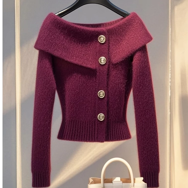安可拉红酒红色毛衣设计感小众高级感气质小香风针织衫上衣女秋冬