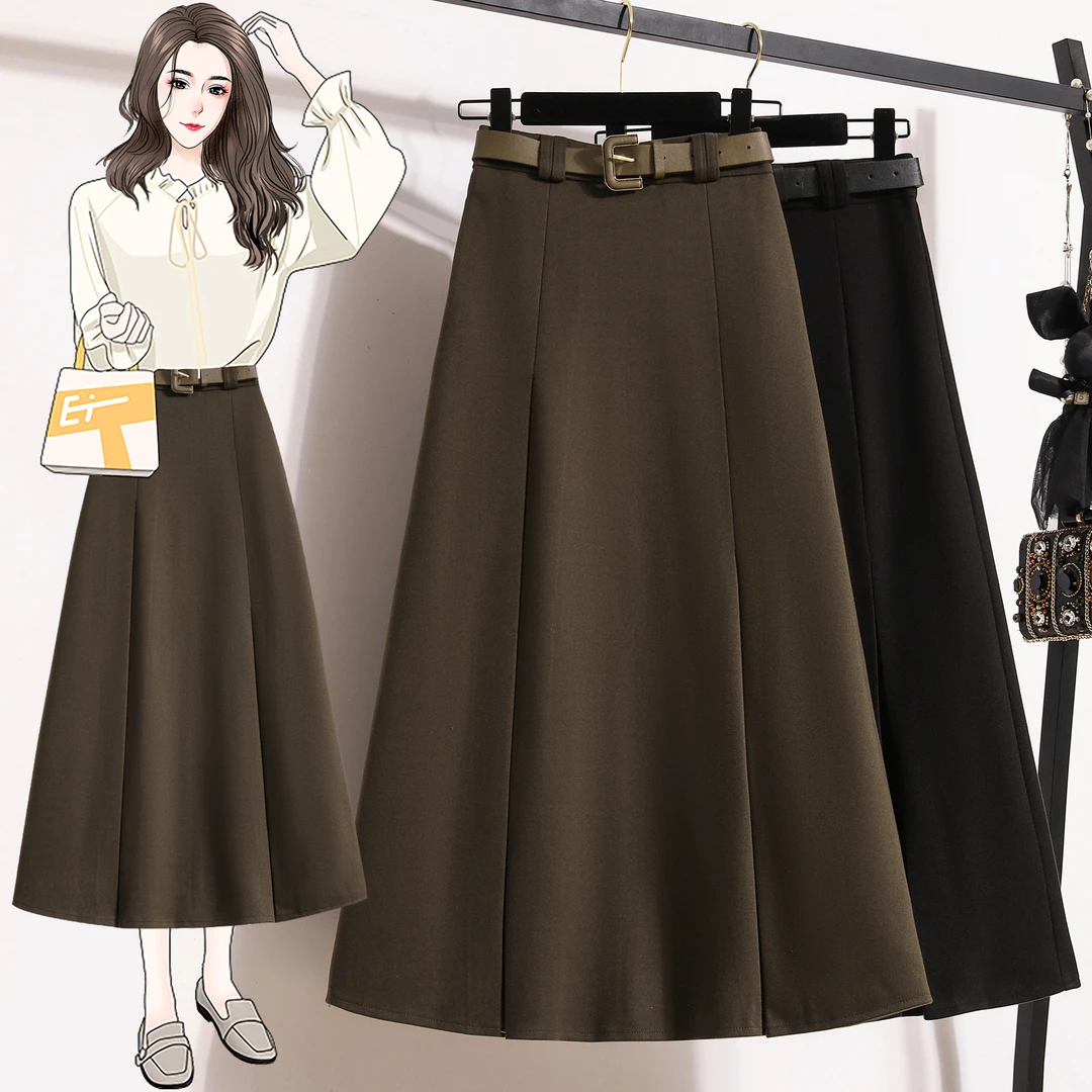 秋冬新款大码复古显瘦加厚毛呢a字裙女韩版宽松遮跨中长款半身裙