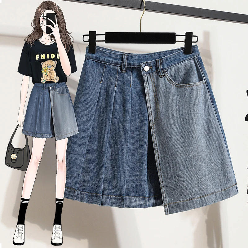 夏季新款设计感不规则牛仔短裙女韩版遮肉显瘦大码胖mmA字半身裙