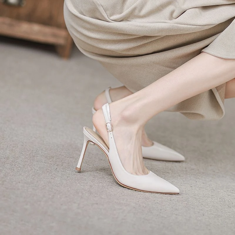 法式正品2025春夏新款白色高跟鞋一字扣夏季百搭气质细跟单鞋凉鞋