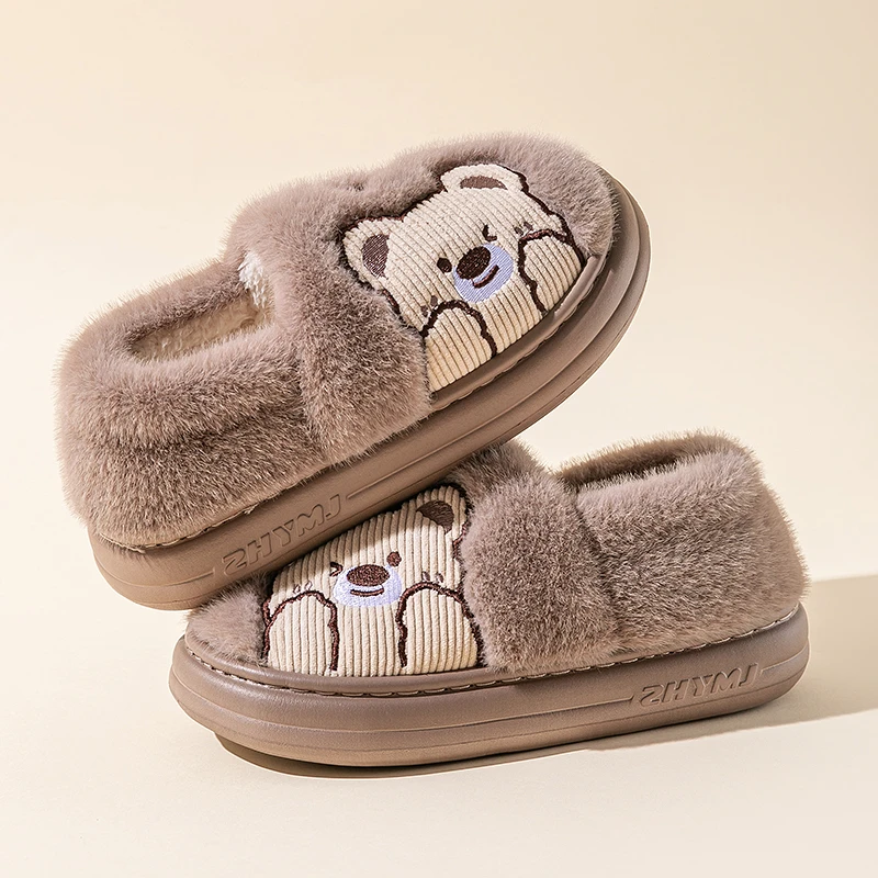秋冬季中大童儿童包跟棉鞋卡通家居室内男童保暖防滑可爱毛毛拖鞋