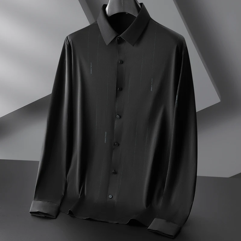 加肥加大男长袖衬衫宽松休闲大码男装免烫抗皱衬衣春夏无痕衬衫