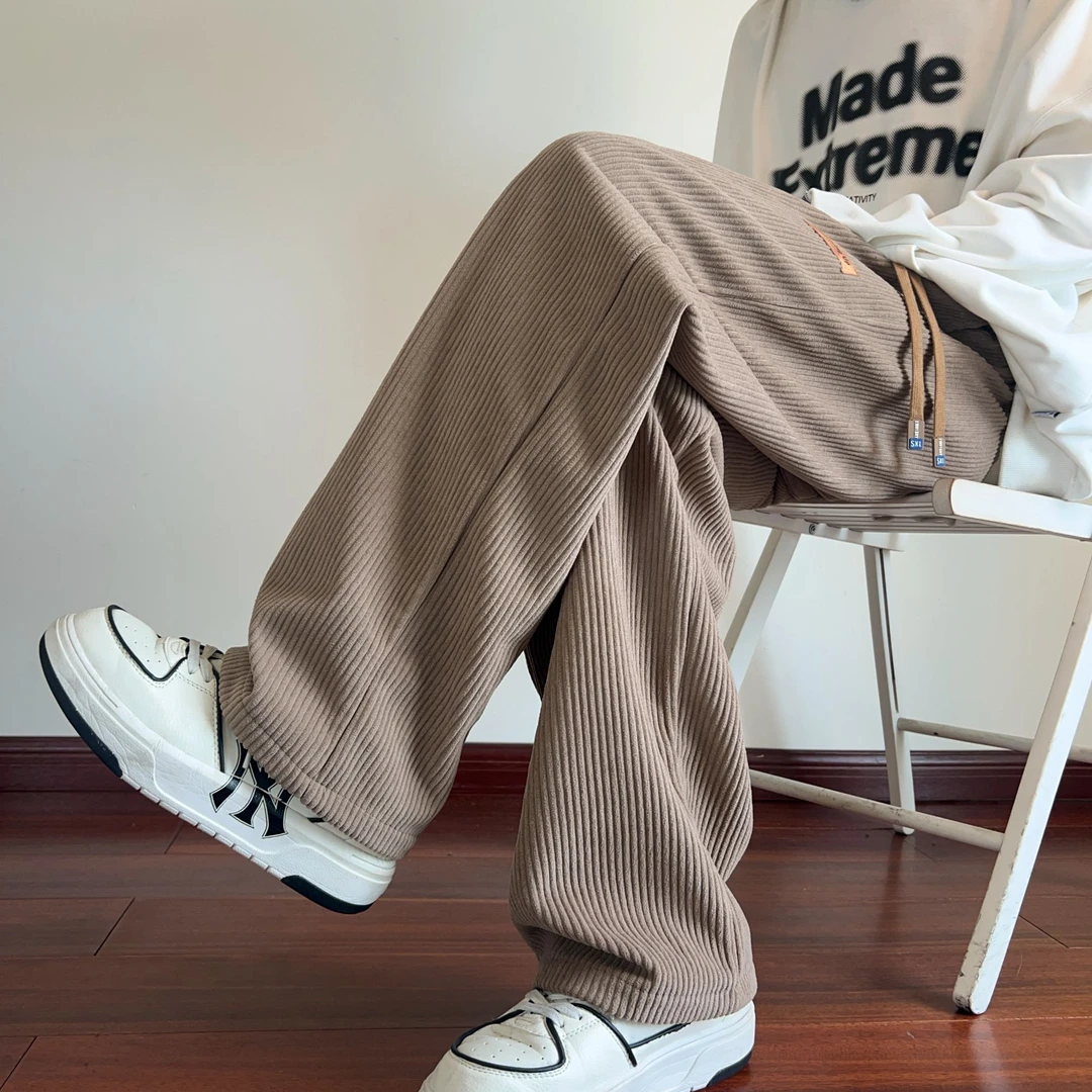 灯芯绒休闲裤子男秋冬2024新款加绒加厚保暖阔腿宽松外穿运动卫裤