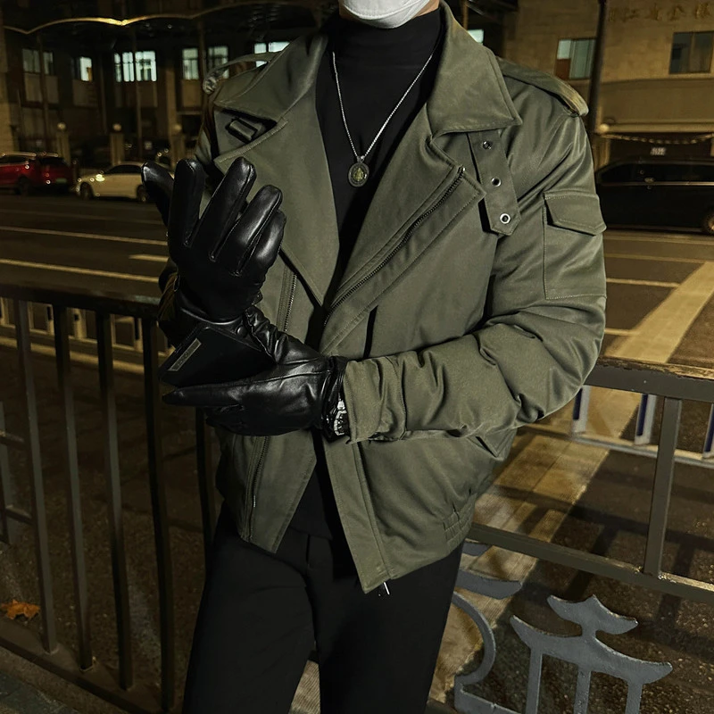 猎撒冬季韩版修身硬汉短款夹克外套大翻领型男保暖羽绒服气质穿搭
