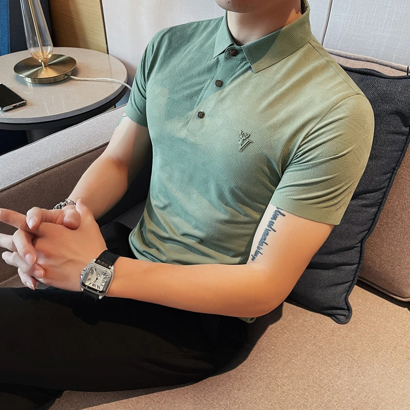 夏季男士有领短袖修身半袖休闲商务薄款男装纯色高档翻领polo衫