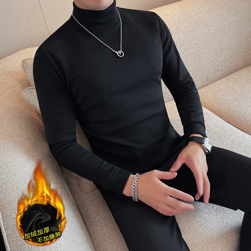 猎撒秋冬男士修身半高领百搭打底衫长袖T恤韩版中领内搭高弹力T恤