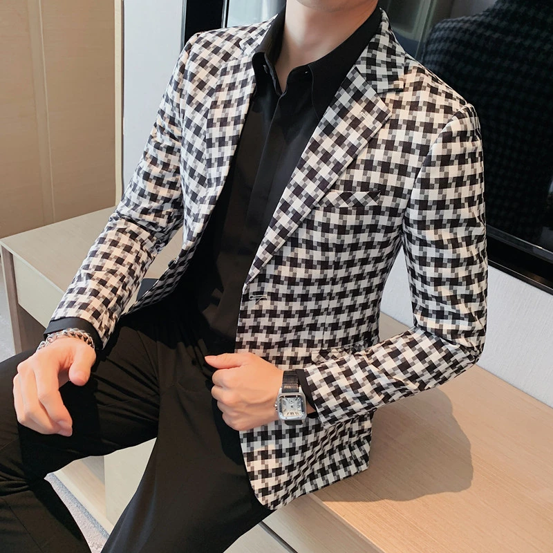 猎撒秋装格子小西装男款潮流帅气上衣休闲单西服修身韩版痞帅外套