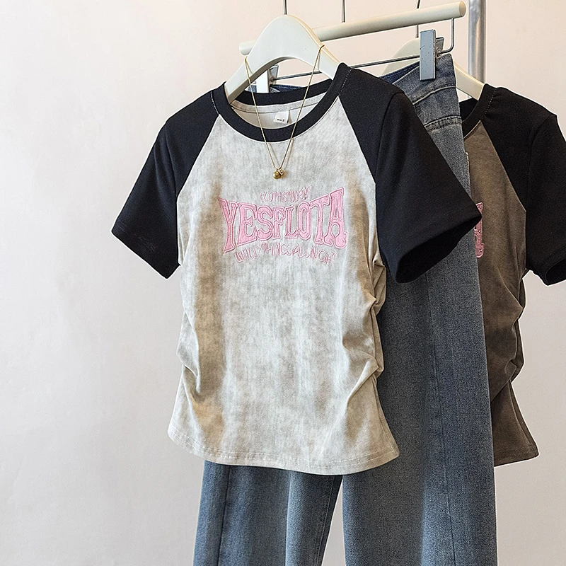 yoewshean/羽媗微胖mm大码女装夏季爆款字母刺绣短袖t恤上衣百搭