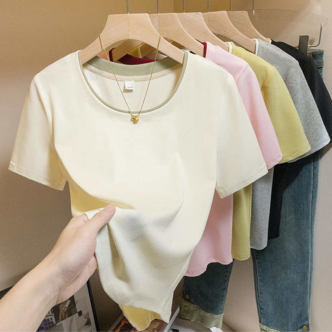 yoewshean/羽媗夏季微胖mm大码女装爆款短袖t恤宽松圆领上衣遮肚