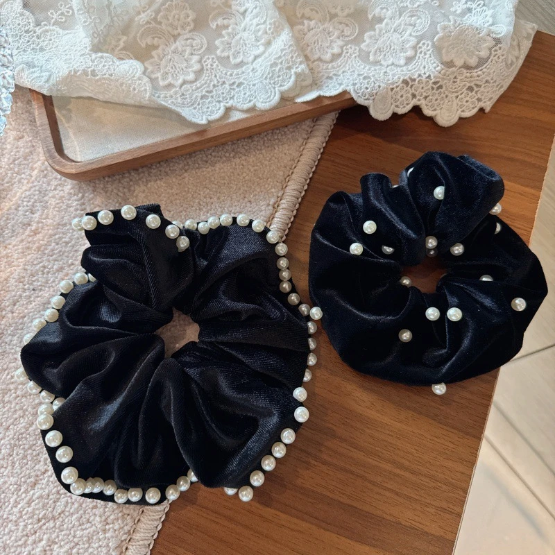 秋冬大号丝绒珍珠大肠圈高级感气质扎发马尾发卡少女发饰皮筋发圈