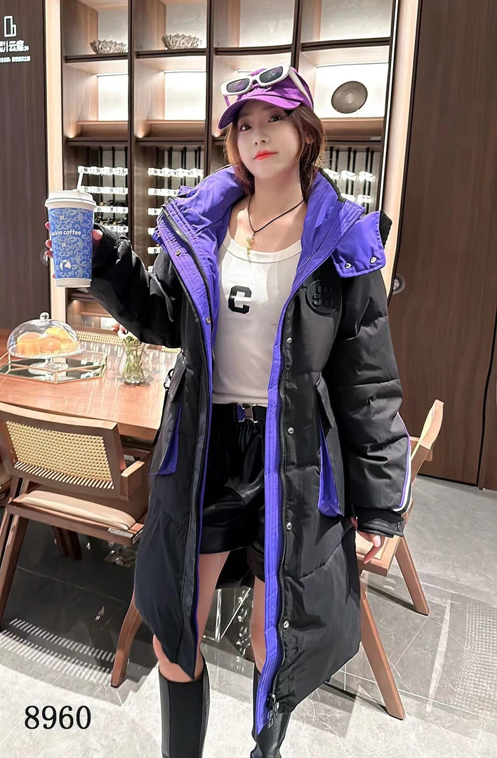 8960潮牌免洗大码女拼接羽绒棉服长款加厚洋气时尚冬季拼色女孩