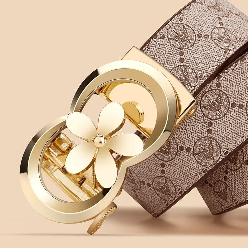 英皇保罗女士真皮腰带时尚百搭休闲潮流印花头层牛皮牛仔裤腰带女