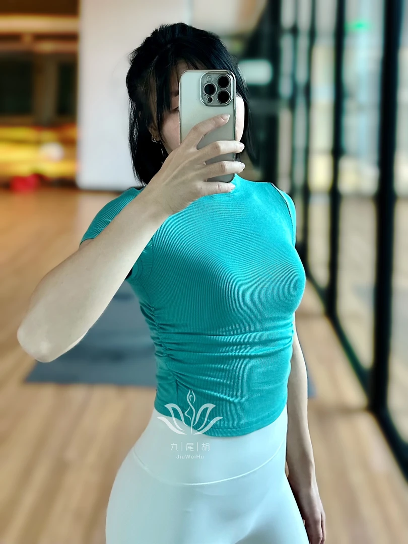小高领运动瑜伽上衣女褶皱修身瑜伽服薄款跑步健身短袖T恤 打底