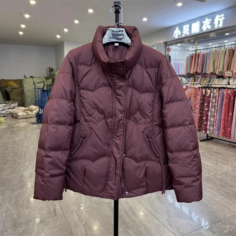 时尚妈妈装立领短款羽绒服2025冬季新款白鸭绒外套中长款女装上衣