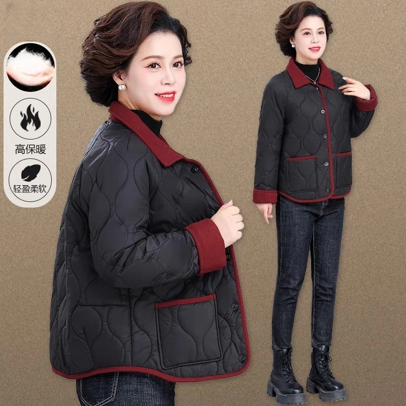中老年人女款冬季轻薄羽绒棉服短款小妈妈秋冬季棉衣外套大码
