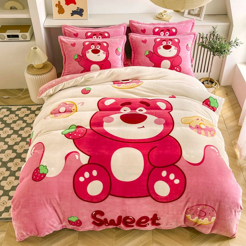 迪士尼A类高克重8斤冬加厚加厚牛奶绒四件套三件套床上用品被套件