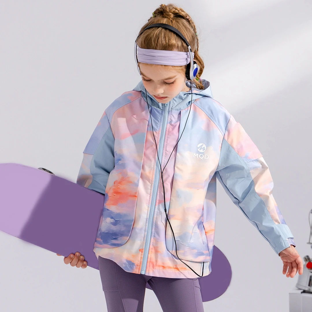 MQD童装秋季户外露营女童连帽风衣运动外套中大童爬山服TT4320801