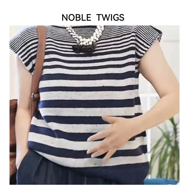 【N T Liu定制款】檀香针织马甲疏密渐变条纹针织宽肩收腰 T50049