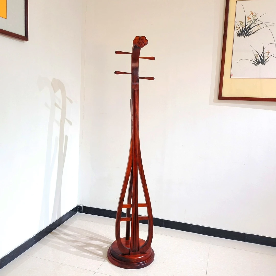 家用仿古中式客厅简约古典家具落地衣帽架架子立式挂衣架琵琶造型