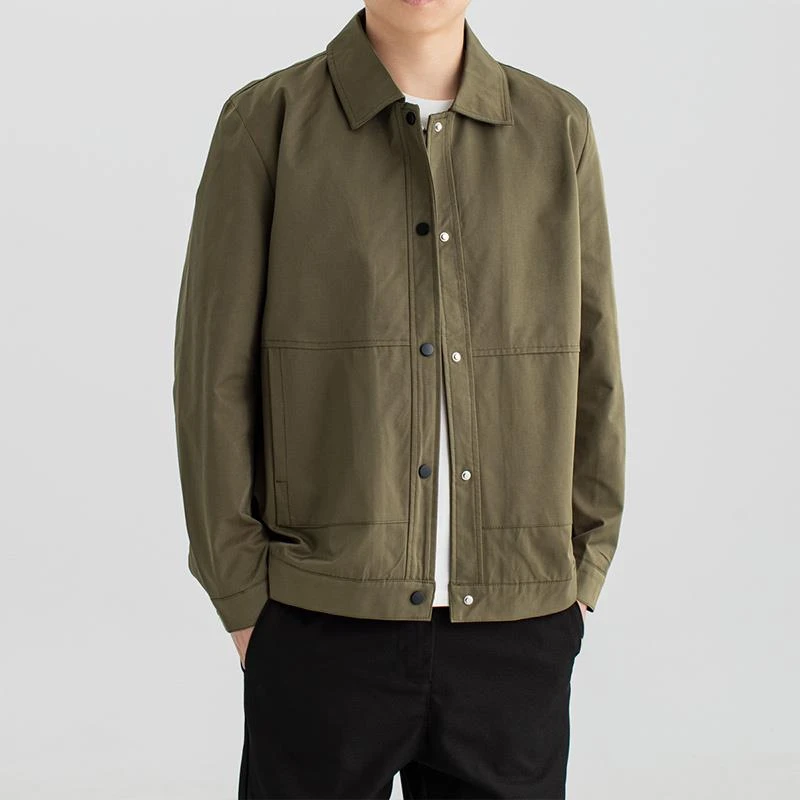 工装夹克男士春秋款翻领宽松单排扣开衫上衣秋季休闲长袖外套男款