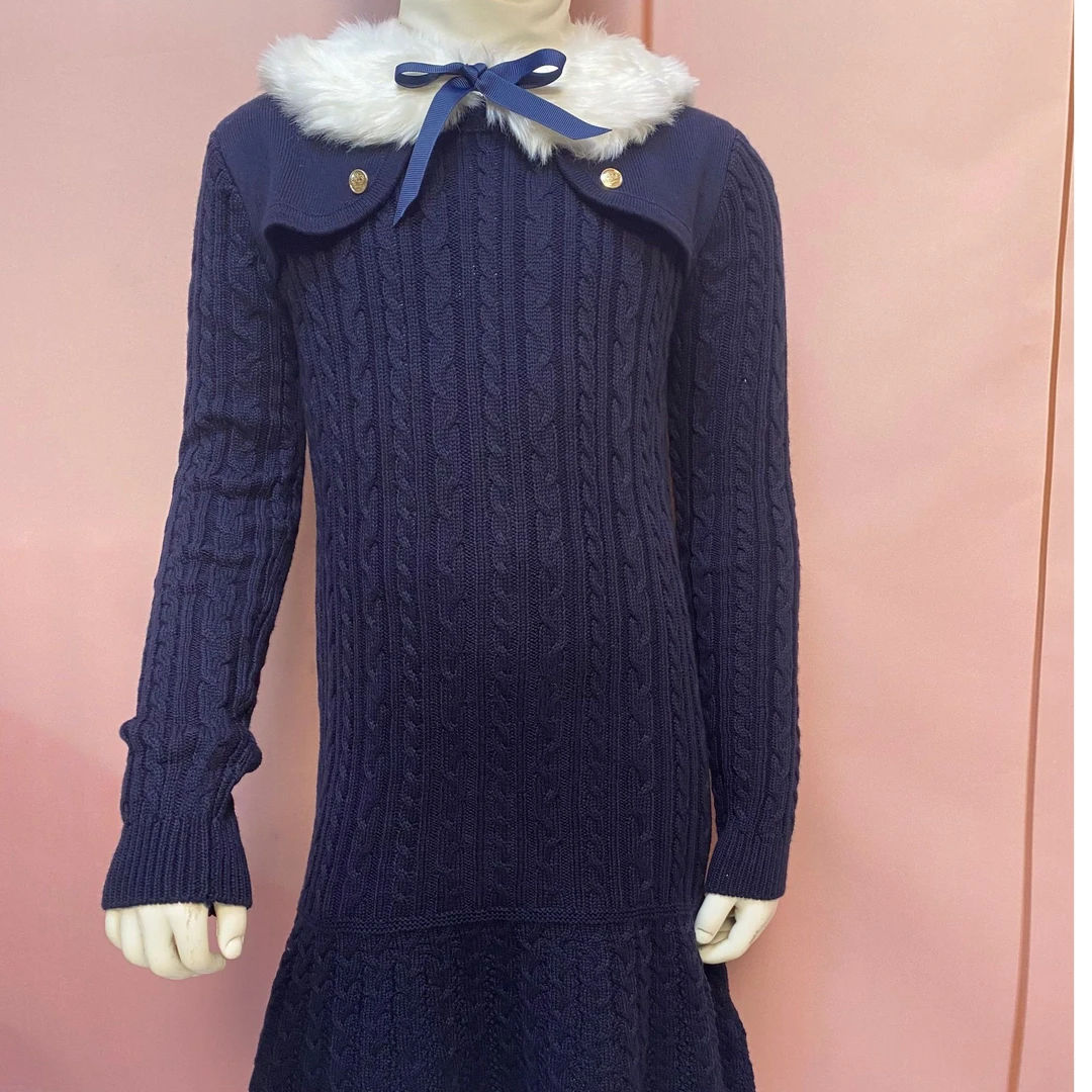 秋冬女童长袖红色毛衫裙