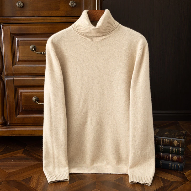 100% 山羊绒男士高翻领时尚保暖