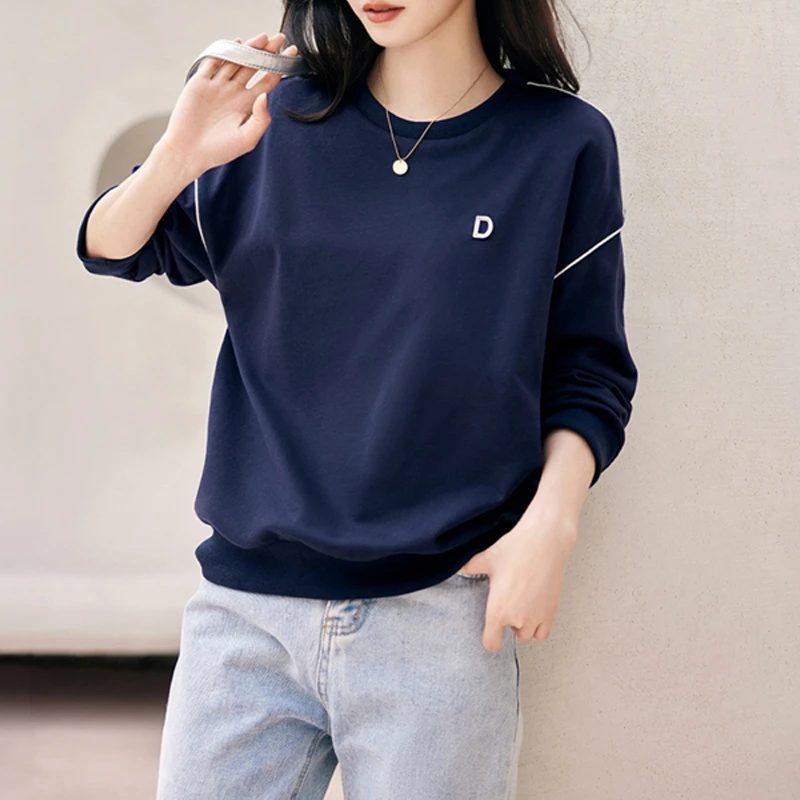 华棉卫衣女2024秋季新款韩版字母拼接气质简约宽松显瘦百搭上衣女