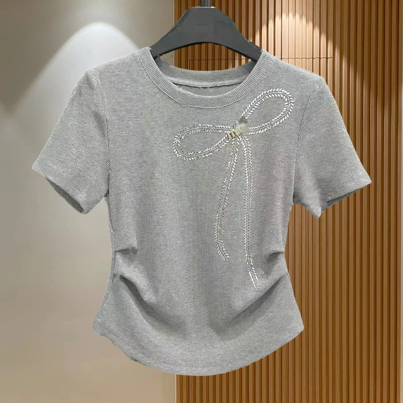短袖t恤女2025夏季新款国风蝴蝶结时尚气质百搭显瘦休闲上衣女