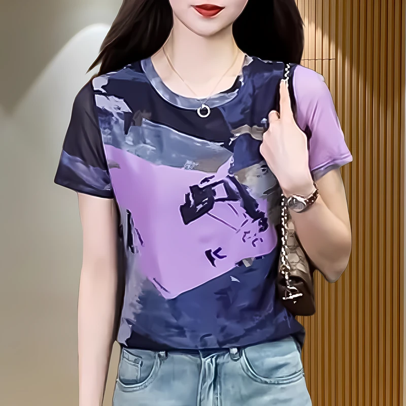 尤莱特短袖T恤女2025夏季新款时尚休闲印花洋气百搭减龄显瘦上衣