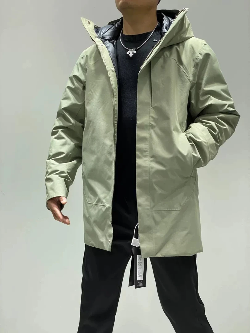 羽绒冲锋衣男士中长款派克大衣连帽鸭绒羽绒服防水防风外套2018-