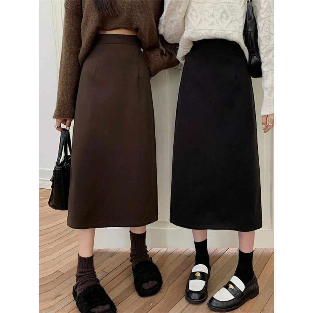 韩版2024新款气质显瘦裙子复古秋冬半身裙穿搭纯色百搭女2711#0.2
