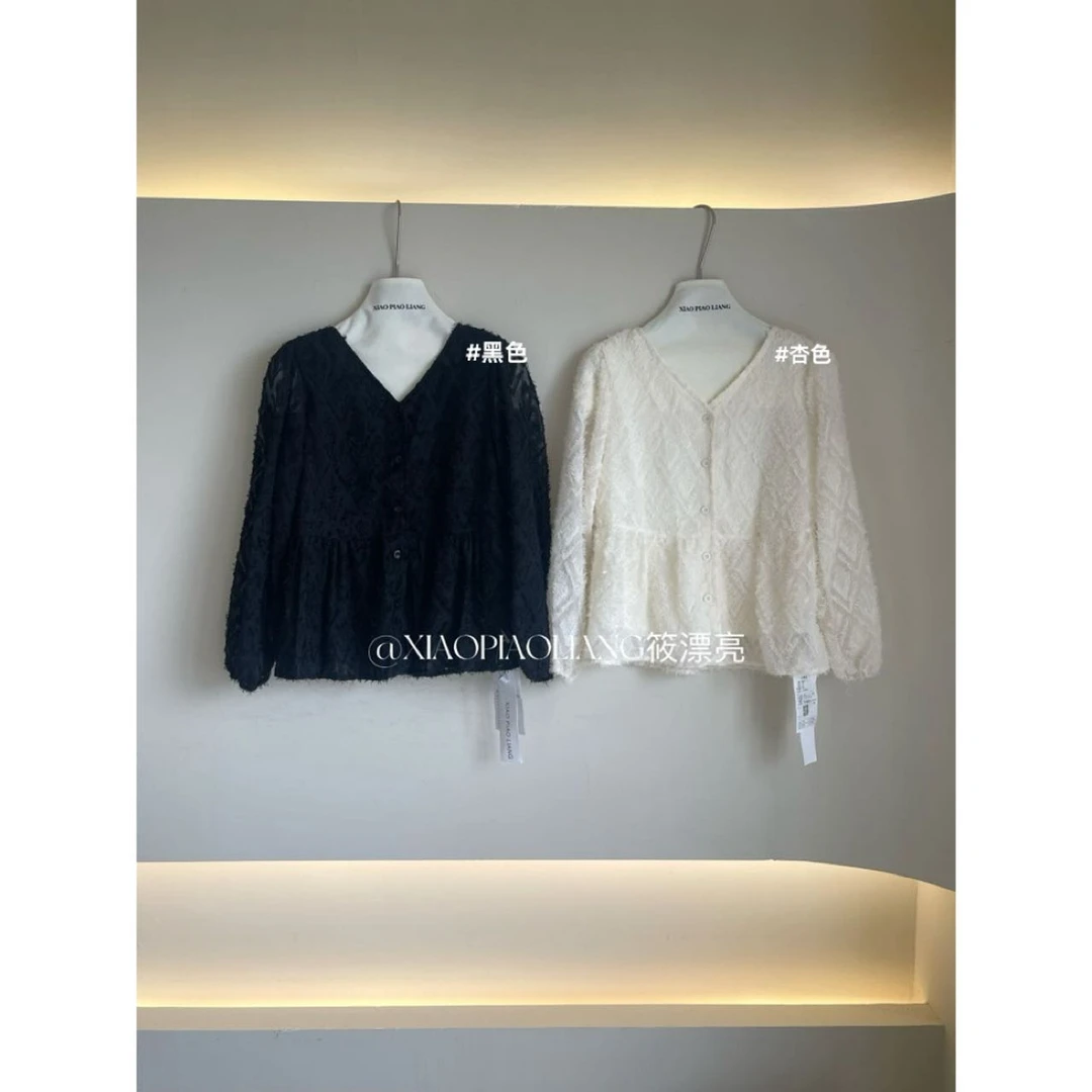 【清仓】2024新款韩版减龄少女风V领长袖开衫遮肚显瘦百搭6757#0.1