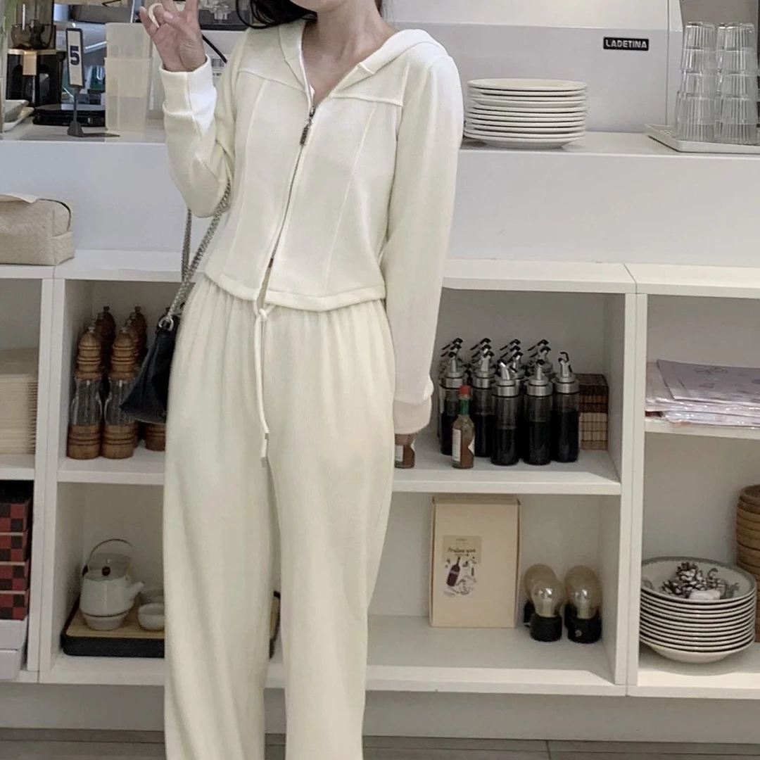 时尚简约减龄气质双拉链上衣+显高显瘦休闲裤两件套女9898#0.1