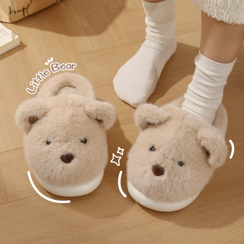蒂登妮网红可爱小熊情侣棉拖鞋防滑毛绒保暖冬季女休闲居家月子鞋