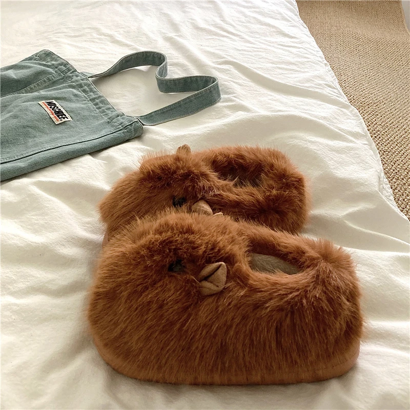 卡皮巴拉棉拖鞋女可爱卡通冬季室内家居保暖厚底防滑毛绒包跟棉鞋