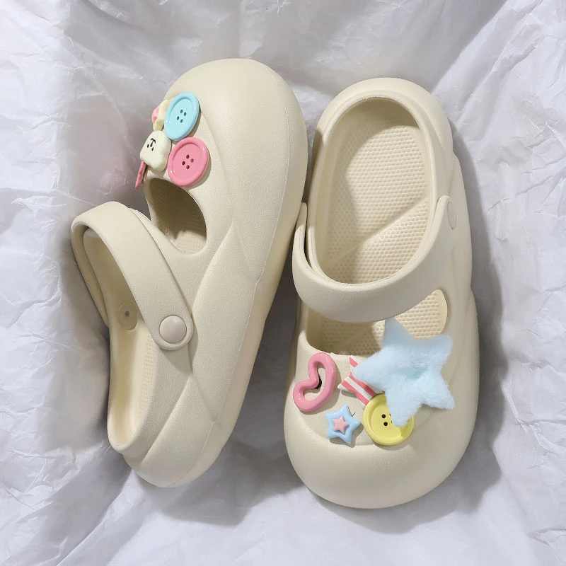 夏季外穿diy洞洞鞋女款甜美可爱少女心学生包头厚底防滑凉拖鞋女