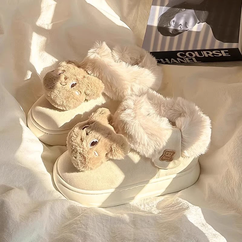 蒂登妮可爱小熊厚底短筒雪地靴女冬季加绒保暖2024年东北防滑棉鞋