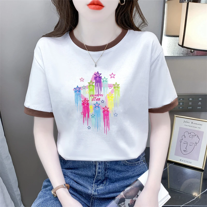 女装撞色宽松半袖短袖上衣2024夏季新款韩版甜美小众显白薄款t恤