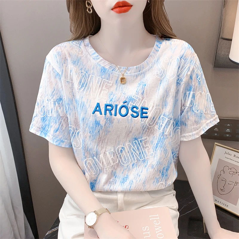 重工刺绣涂鸦短袖t恤女2024夏装新款韩版宽松休闲设计感小众上衣