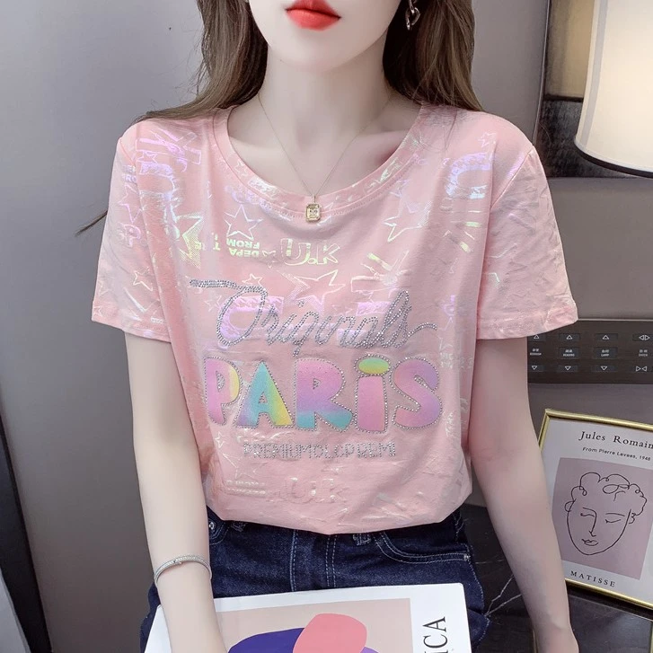 正肩白色短袖T恤女2024新款爆款夏装女款百搭女士小个子精致上衣